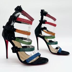 Christian Louboutin Raynibo Crystal Caged Stiletto Sandals EU 38 Rainbow Heels